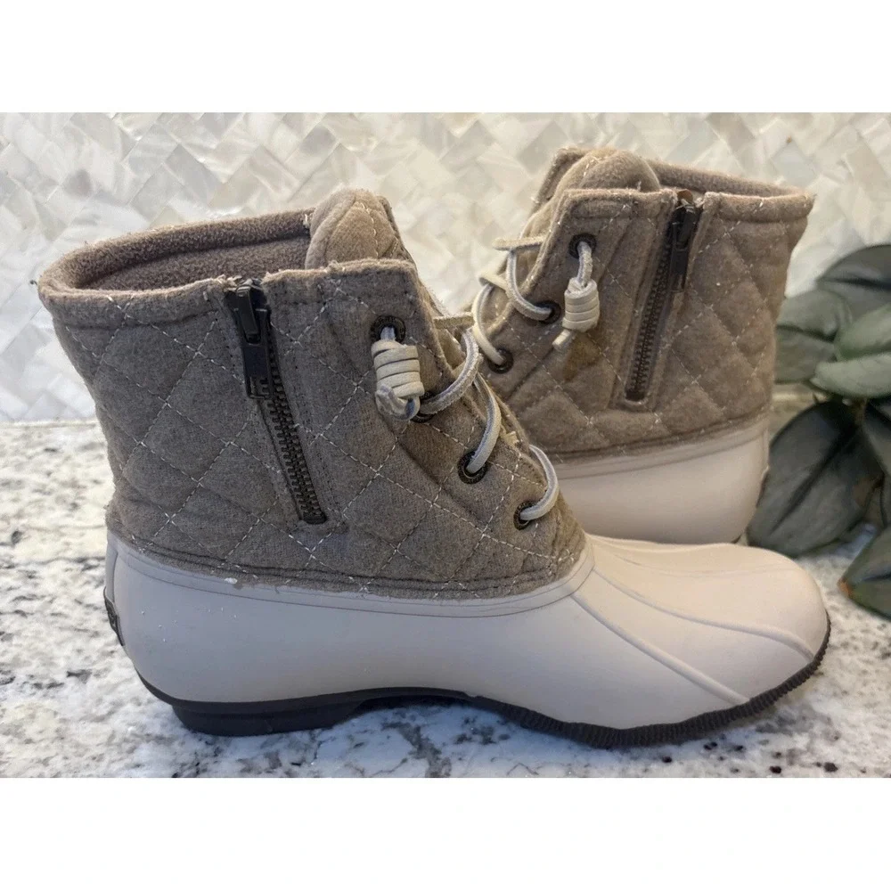 Sperry Saltwater Rain Snow Boots Women's Size 8M Quilted Wool Oyster Shoes